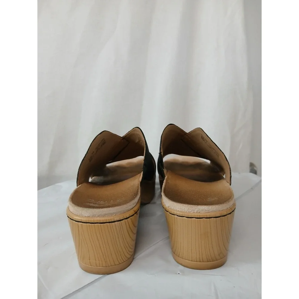 Dansko Miri Black Genuine Leather Criss Cross Slide Sandals Platform 39 US 8.5